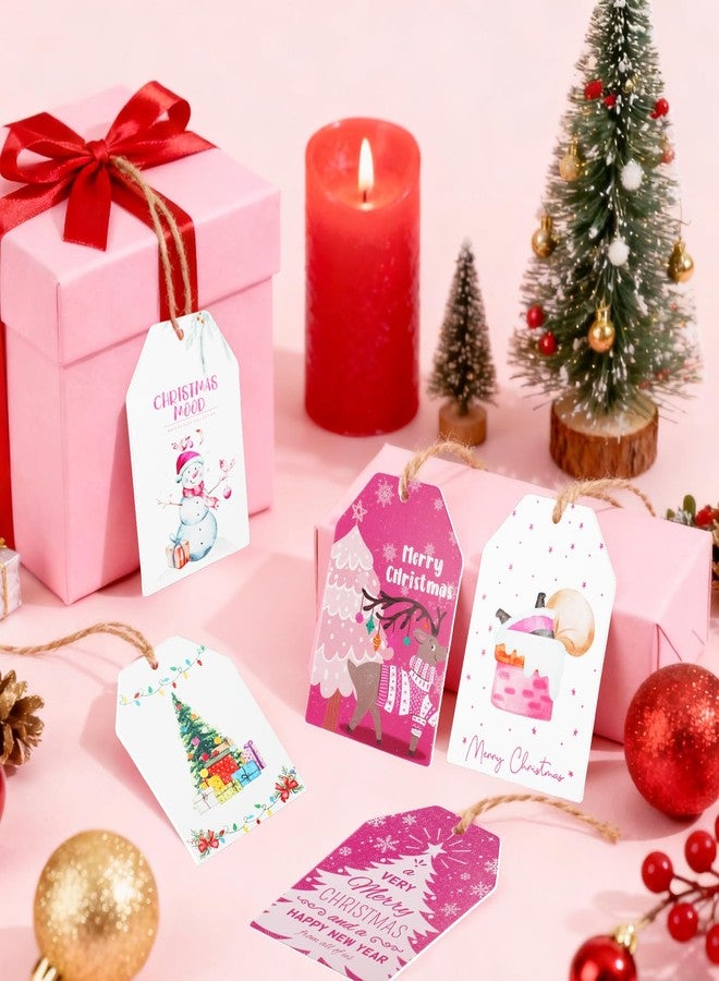 rolyta 120 Pcs Pink Christmas Gift Tags with String, Christmas Name Tags for Holiday Gift Wrapping, Party Decorations and DIY Crafts - Image 3